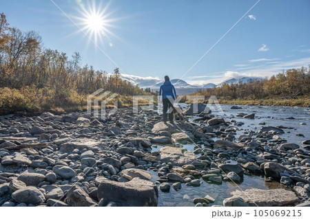 Autum Abisko Canyon River Abiskojakka National Park, Norrbottens, Norrbottens Lapland landscape north of Sweden Autum Abisko Canyon River Abiskojakka National Park, Norrbottens, Norrbottens Lapland landscape north of Sweden 105069215