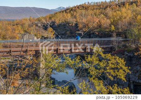 Autum Abisko Canyon River Abiskojakka National Park, Norrbottens, Norrbottens Lapland landscape north of Sweden Autum Abisko Canyon River Abiskojakka National Park, Norrbottens, Norrbottens Lapland landscape north of Sweden 105069229