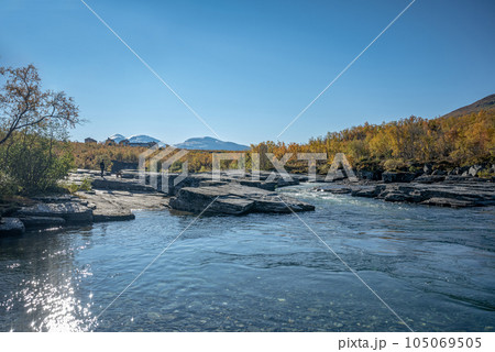 Autum Abisko Canyon River Abiskojakka National Park, Norrbottens, Norrbottens Lapland landscape north of Sweden Autum Abisko Canyon River Abiskojakka National Park, Norrbottens, Norrbottens Lapland landscape north of Sweden 105069505