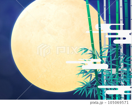 夜に輝く満月と竹藪 105069571