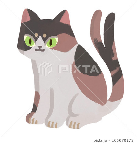 座っているかわいい三毛の猫又 105070175
