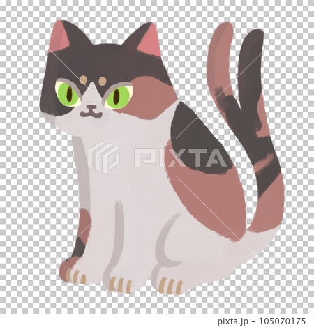 座っているかわいい三毛の猫又 105070175