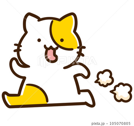 ダッシュするかわいいねこのキャラクターの手書き風イラスト ダッシュするかわいいねこのキャラクターの手書き風イラスト 105070805