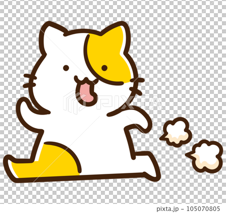 ダッシュするかわいいねこのキャラクターの手書き風イラスト ダッシュするかわいいねこのキャラクターの手書き風イラスト 105070805