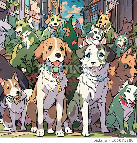 見上げる犬 105071280