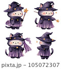 watercolor cute halloween cat, cat witch 105072307
