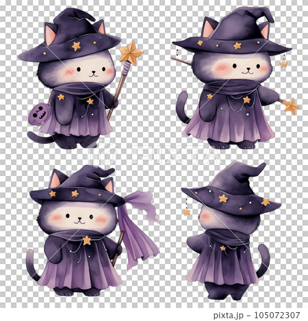 watercolor cute halloween cat, cat witch watercolor cute halloween cat, cat witch 105072307