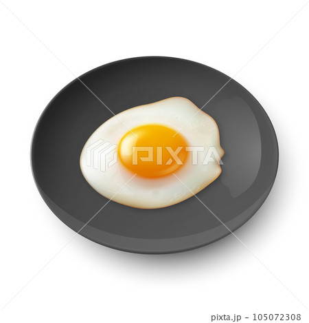 Vector 3d Realistic Black Plate, Dish with Fried Egg, Omelet Inside Isolated on White Background. Healthy Breakfast, Protein Food, Diet Meal Concept. Design Template, Mockup. Top, Side View Vector 3d Realistic Black Plate, Dish with Fried Egg, Omelet Inside Isolated on White Background. Healthy Breakfast, Protein Food, Diet Meal Concept. Design Template, Mockup. Top, Side View 105072308