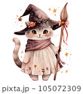 watercolor cute halloween cat, cat witch 105072309