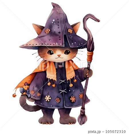 watercolor cute halloween cat, cat witch watercolor cute halloween cat, cat witch 105072310