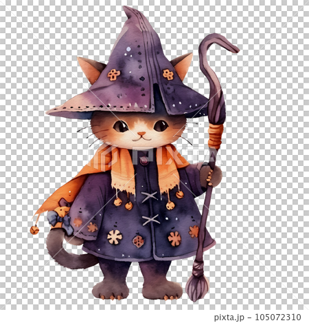 watercolor cute halloween cat, cat witch watercolor cute halloween cat, cat witch 105072310