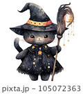 watercolor cute halloween cat, cat witch 105072363