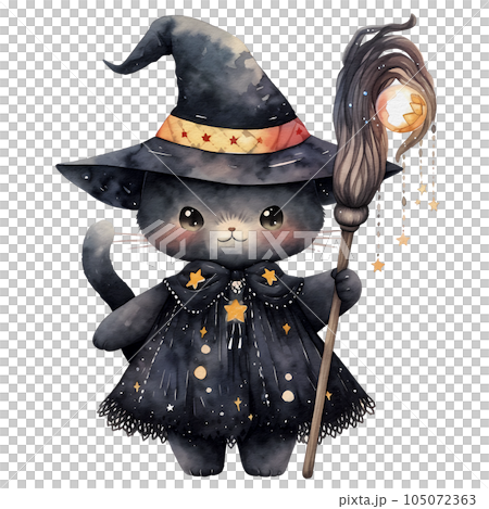 watercolor cute halloween cat, cat witch 105072363