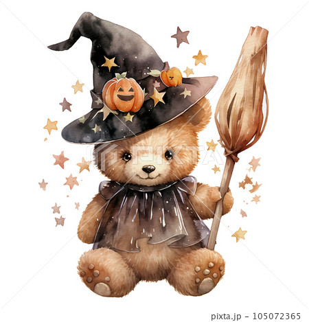 watercolor cute halloween cat, cat witch 105072365