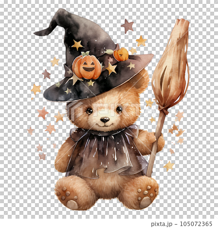 watercolor cute halloween cat, cat witch 105072365