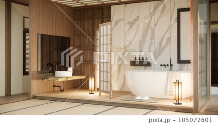 The Bath and toilet on bathroom japanese wabi sabi style The Bath and toilet on bathroom japanese wabi sabi style 105072601