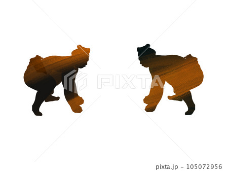 相撲　SUMOU 見合っている2人のシルエット 105072956