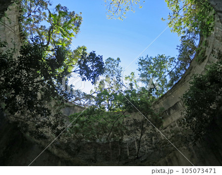 対馬・豊砲台 砲台(砲塔部)から見上げる 105073471