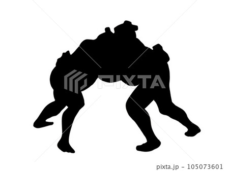 相撲SUMOUレスラー　2人の力士の取り組みシルエット 105073601