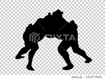相撲SUMOUレスラー　2人の力士の取り組みシルエット 105073601