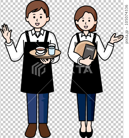 カフェ店員　男性と女性 105074336