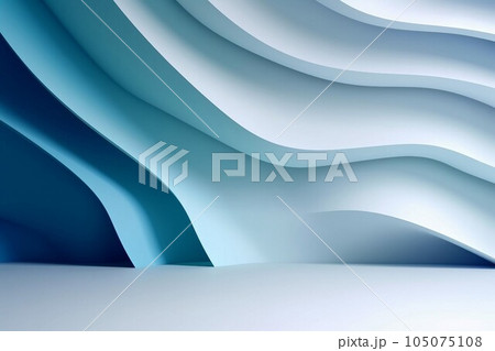 ペーパークラフト風背景。白から水色へのグラデーションの曲線的な壁がある空間。AI生成画像 105075108
