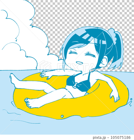 浮き輪に乗ってただよう女の子 浮き輪に乗ってただよう女の子 105075186