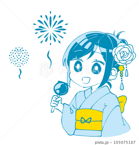 お祭りで花火を見上げる女の子 105075187