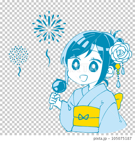 お祭りで花火を見上げる女の子 105075187