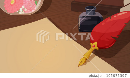 羽ペンと羊皮紙のレトロな背景_16:9 105075397
