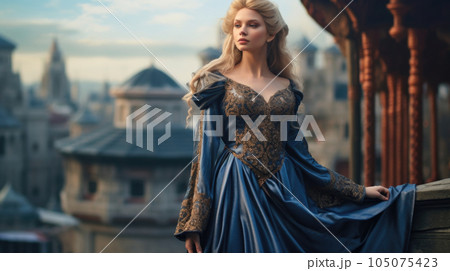 A regal and enchanting fantasy princess, adorned in an exquisite gown, exuding grace, elegance, and a touch of magic. AI generated 105075423