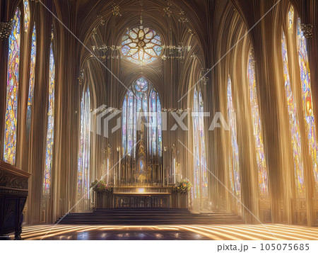 Majestic royal palace hall or luxurious holy church interior Majestic royal palace hall or luxurious holy church interior 105075685