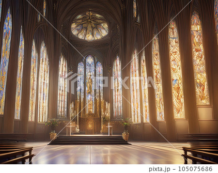 Majestic royal palace hall or luxurious holy church interior Majestic royal palace hall or luxurious holy church interior 105075686