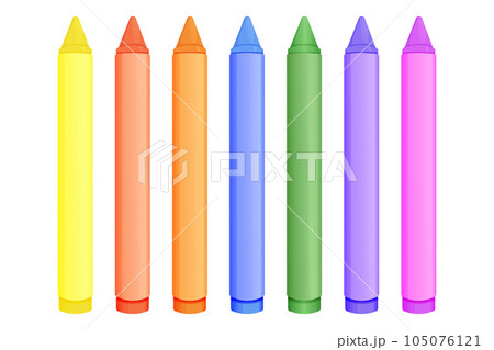 Wax crayons set in cartoon style isolated on white background. Preschool palette, pencils for education. 105076121
