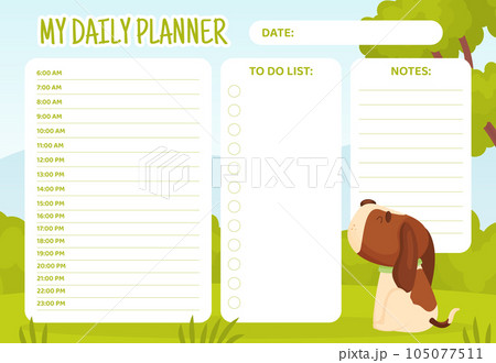 Cartoon Beagle Dog Character Daily Planner Vector Template Cartoon Beagle Dog Character Daily Planner Vector Template 105077511