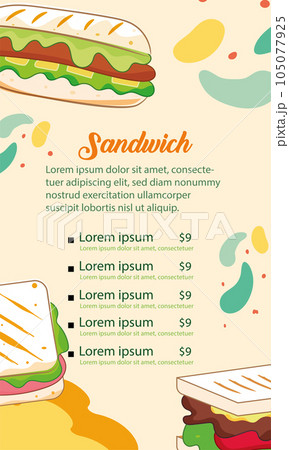 Colored fast food menu with different sandwich items Vector 105077925