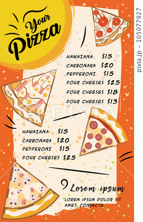 Colored front page of a pizza menu Vector 105077927