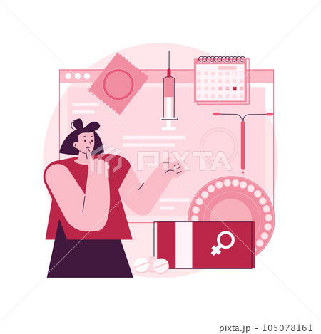 Female contraceptives abstract concept vector illustration. Female contraceptive drug, oral hormonal contraception pill, fertility control, family planning, pregnancy prevention abstract metaphor. Female contraceptives abstract concept vector illustration. Female contraceptive drug, oral hormonal contraception pill, fertility control, family planning, pregnancy prevention abstract metaphor. 105078161