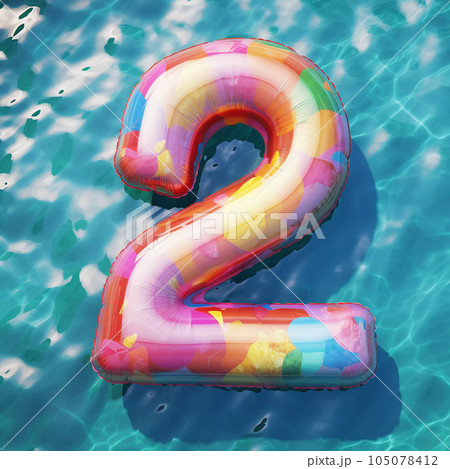 Colorful Air Mattress in the Shape of the Number 2 Two 105078412