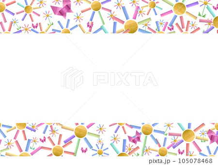 Cute birthday frame with abstract wood flowers and butterflies isolated on white background. Space for text. Celebration watercolor illustration for greeting card, different invitation template 105078468