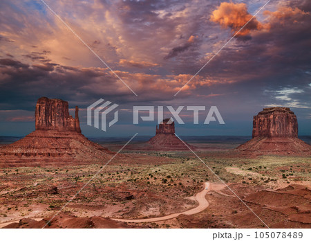 Monument Valley at sunset 105078489