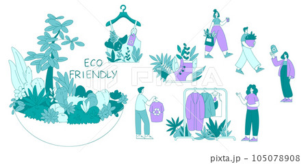 Eco-friendly Life with Man and Woman Save Planet Vector Set 105078908