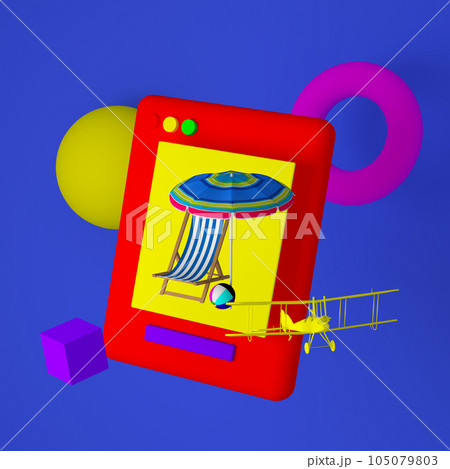 3D mobile phone with ticket for flight airplane, tourism and travel planning with flight plane. 3d travel booking and service. 3d phone icon, render illustration. Travel concept. 105079803