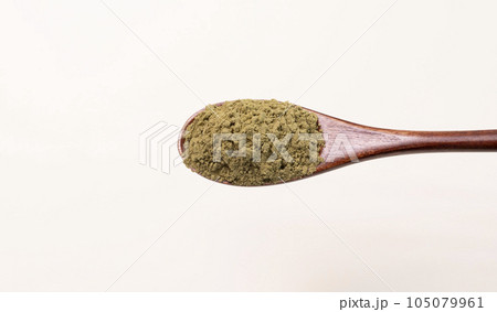 Top View Hemp Protein Powder On Wooden Spoon On Beige Background. Green Super Food, Healthy Lifestyle. Nutritional Supplement, Plant-based Protein. Horizontal Plane, Flat Lay Copy Space For Text. Top View Hemp Protein Powder On Wooden Spoon On Beige Background. Green Super Food, Healthy Lifestyle. Nutritional Supplement, Plant-based Protein. Horizontal Plane, Flat Lay Copy Space For Text. 105079961