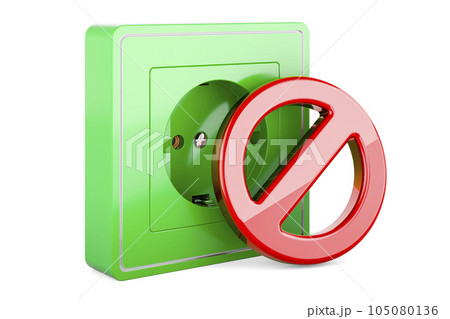 Electrical outlet, socket with prohibition sign. 3D rendering 105080136