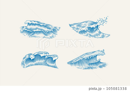 Atlantic tidal waves. Vintage old engraved hand drawn labels. Marine and nautical or sea, ocean 105081338