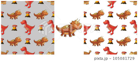 Dinosaurs of the Jurassic period. Hand drawn Set dinosaurs seamless pattern 105081729