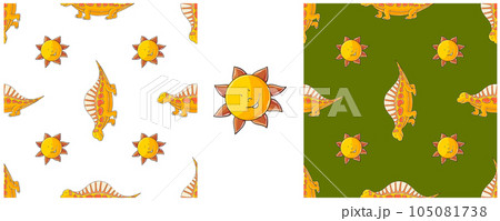 Dinosaurs of the Jurassic period. Hand drawn Set dinosaurs seamless pattern 105081738