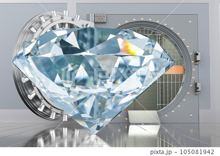 Diamond with opened bank vault, 3D rendering Diamond with opened bank vault, 3D rendering 105081942