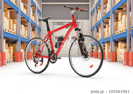 Sport bicycle in storehouse, delivery concept. 3D rendering 105081961